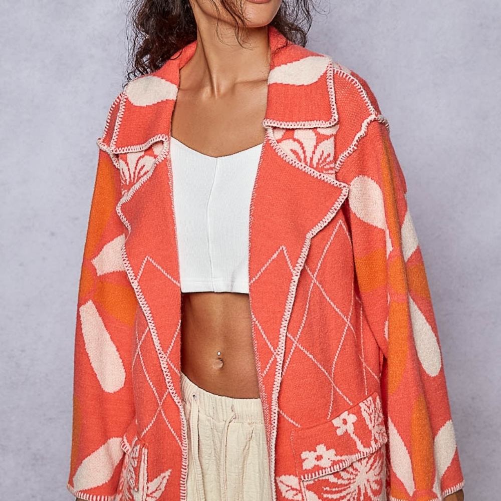 008 ⬇️ POL The Saffron Light Cardigan In Coral and White -Super Soft!!